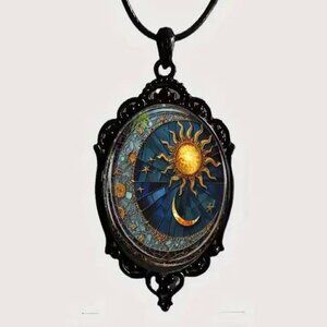 Black CELESTIAL Sun Moon Pendant Necklace
